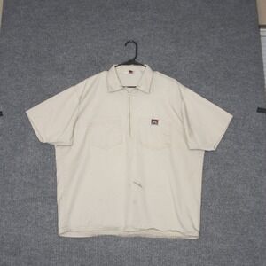 VTG BEN DAVIS Shirt Mens XL Beige Short Sleeve Collared Quarter Zip Work Pockets